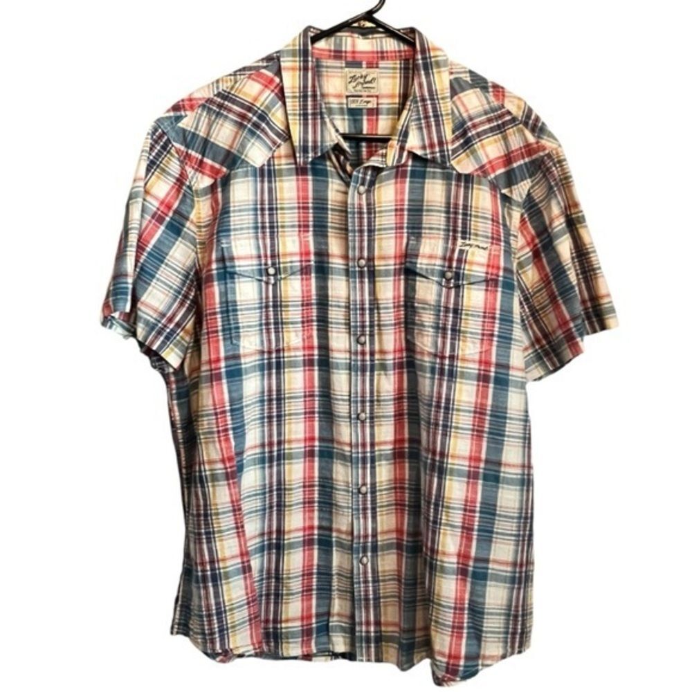 Lucky Brand 2XL Western Plaid Pearl Snap Shirt Cowboy Ranch Short Sleeve XXL